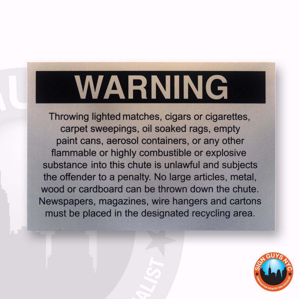 Refuse Room Warning Sign | Trash chute Sign | Compactor Room Sign