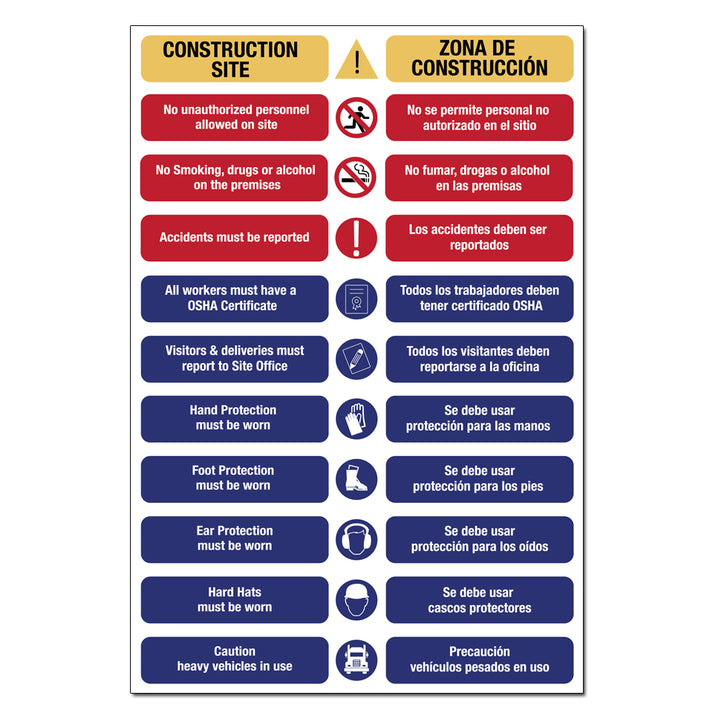 Construction Site Entrance Safety Sign | English and Spanish Multi-Ord ...